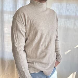Vintage Van Heusen Turtleneck Sweater Beige Cream Mens 100% Cotton Size Large